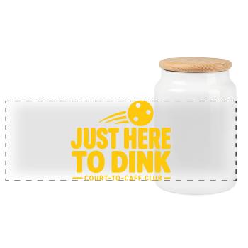 Just Here to Dink Pickleball Butter Yellow Court - Panoramic Cookie Jar with Wooden Lid - white - Front