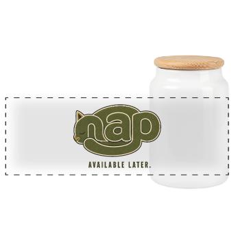 NAP – Disponible plus tard | Chat endormi - Boîte à biscuits avec couvercle en bois - blanc - Devant