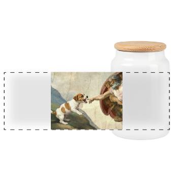 Dog God Hand Beagle Dog meme - Panoramic Cookie Jar with Wooden Lid - white - Front