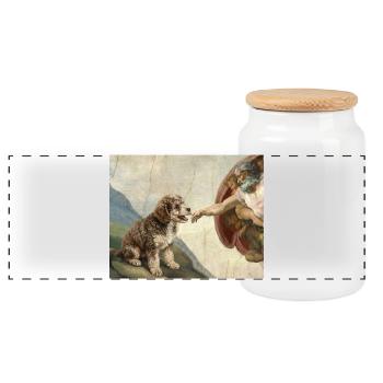 Mème Caniche Main, Chien Dieu - Boîte à biscuits avec couvercle en bois - blanc - Devant