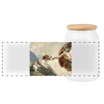 Dog God Hand Beagle Dog meme - Panoramic Cookie Jar with Wooden Lid - white - Front