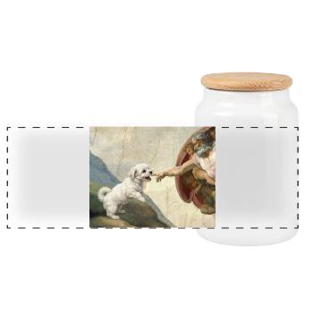 Mème des chiens maltais de la main du chien - Boîte à biscuits avec couvercle en bois - blanc - Devant