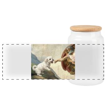 Mème des chiens maltais de la main du chien - Boîte à biscuits avec couvercle en bois - blanc - Devant