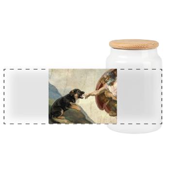 Mème du chien berger de la main du chien Dieu - Boîte à biscuits avec couvercle en bois - blanc - Devant
