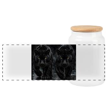 Panthères Noires Jumelles - Boîte à biscuits avec couvercle en bois - blanc - Devant