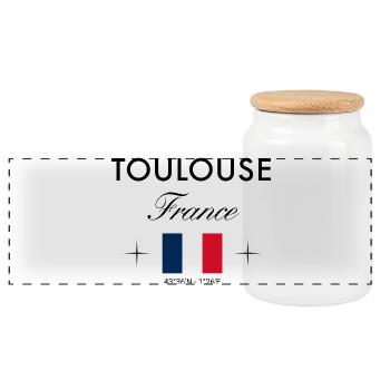 Toulouse France Coordinates Travel Souvenir - Panoramic Cookie Jar with Wooden Lid - white - Front