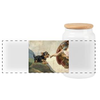 Mème chien God Hand Yorkshire Terrier Dogs - Boîte à biscuits avec couvercle en bois - blanc - Devant