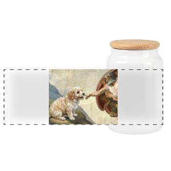 Dog God Hand Havanese Dogs meme - Panoramic Cookie Jar with Wooden Lid - white - Front