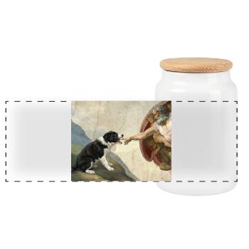 Mème du chien Dog God Hand Border Collie - Boîte à biscuits avec couvercle en bois - blanc - Devant