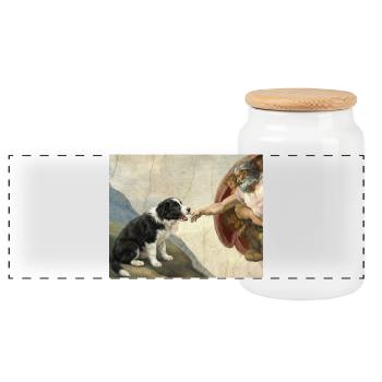 Dog God Hand Border Collie Dog Meme - Panoramic Cookie Jar with Wooden Lid - white - Front