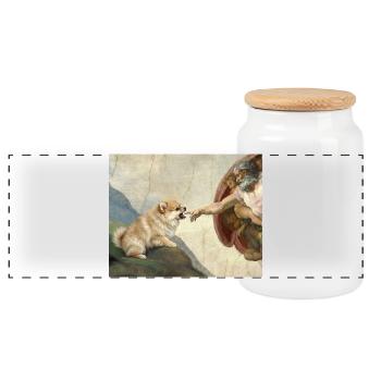 Mème du chien God God Hand Pomeranian Dog - Boîte à biscuits avec couvercle en bois - blanc - Devant