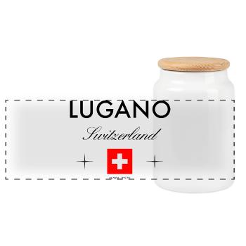 Lugano, Suisse, Coordonnées Souvenir de voyage - Boîte à biscuits avec couvercle en bois - blanc - Devant