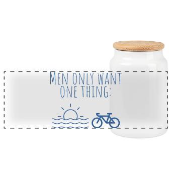 Blue Beach Bike Minimal Print - Panoramic Cookie Jar with Wooden Lid - white - Front