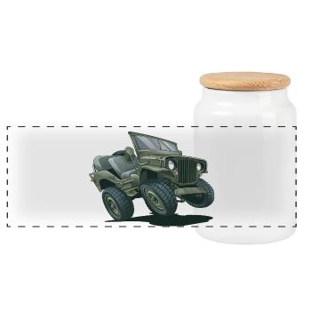 Willys MB Off-Road Vehicle Cartoon | RCCX - Panoramic Cookie Jar with Wooden Lid - white - Front