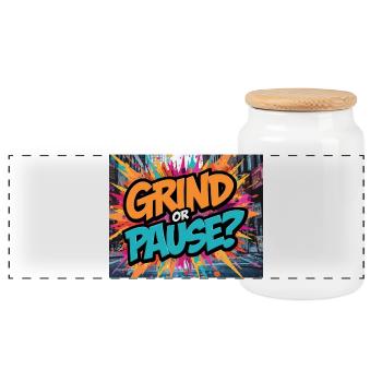 Grind or Pause? Graphic Graffiti - Panoramic Cookie Jar with Wooden Lid - white - Front