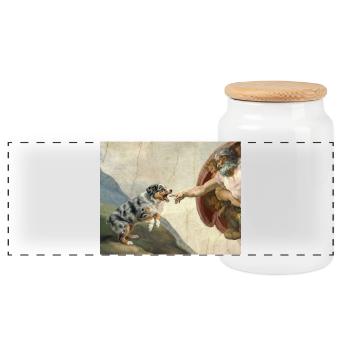 Mème du chien Dog God God Shepherd Berger australien - Boîte à biscuits avec couvercle en bois - blanc - Devant