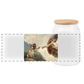 Dog God Hand French Bulldog Dog meme - Panoramic Cookie Jar with Wooden Lid - white - Front