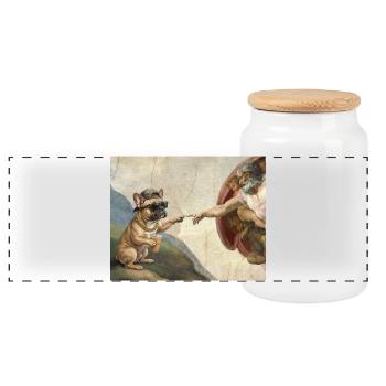 Dog God Hand French Bulldog Dog meme - Panoramic Cookie Jar with Wooden Lid - white - Front