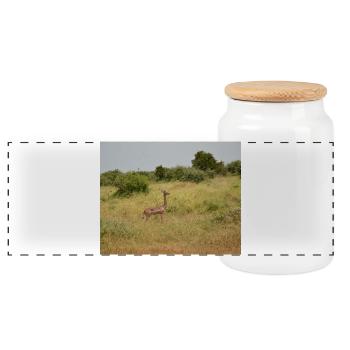 Deer in the steppe grass - Panoramic Cookie Jar with Wooden Lid - white - Front