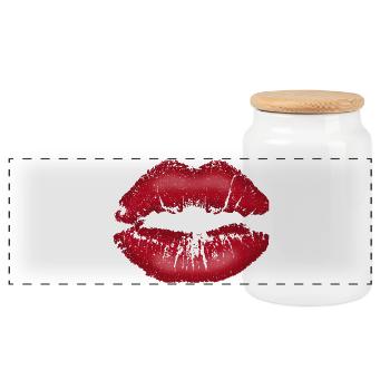 Küss mich! Kussmund mit Lippenstift Lippe Spruch - Panorama Keksdose mit Holzdeckel - Weiß - Vorne