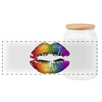 Lèvres embrassables avec du rouge à lèvres LGBTQ Rainbow - Boîte à biscuits avec couvercle en bois - blanc - Devant