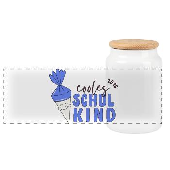 Schulkind 2026 Einschulung Geschenk Erstklässler - Panorama Keksdose mit Holzdeckel - Weiß - Vorne