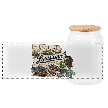 Louisiana Pelican State Vintage Reiseaufkleber - Panorama Keksdose mit Holzdeckel - Weiß - Vorne
