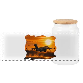 C-17 Globemaster Sunset - Panorama Keksdose mit Holzdeckel - Weiß - Vorne