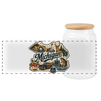 Michigan Great Lakes Vintage-Reiseaufkleber - Panorama Keksdose mit Holzdeckel - Weiß - Vorne