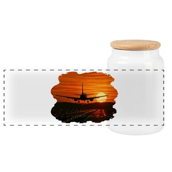 Flugzeuglandung bei Sonnenuntergang - Panorama Keksdose mit Holzdeckel - Weiß - Vorne