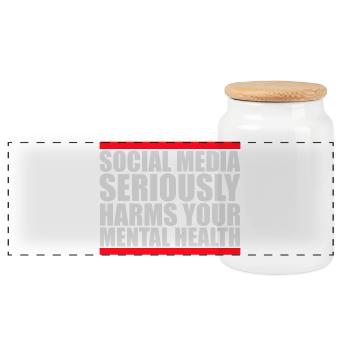 Social Media Seriously Harms Mental Health Spruch - Panorama Keksdose mit Holzdeckel - Weiß - Vorne