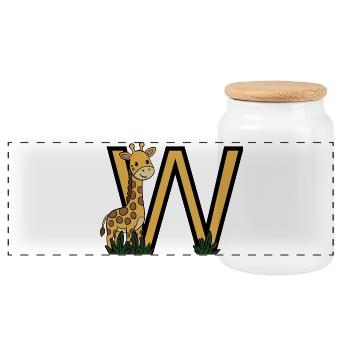 Giraffe neben goldenem V - Panorama Keksdose mit Holzdeckel - Weiß - Vorne