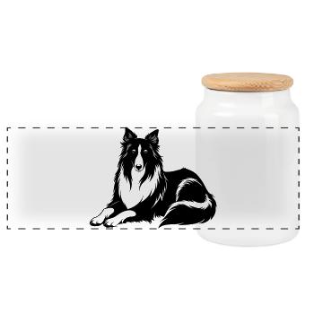 Collie-Hundelegen - Panorama Keksdose mit Holzdeckel - Weiß - Vorne