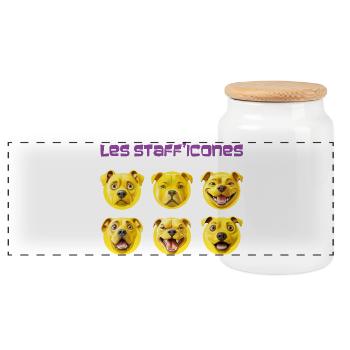 Les stafficones - 053  - Boîte à biscuits avec couvercle en bois - blanc - Devant