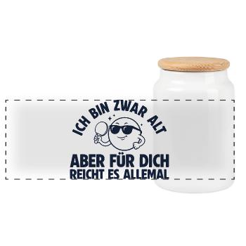 Tischtennis Bin zwar alt Retro Tischtennisspieler - Panorama Keksdose mit Holzdeckel - Weiß - Vorne