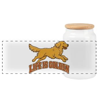 Life is golden with Golden Retriever - Panoramic Cookie Jar with Wooden Lid - white - Front