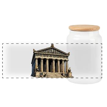 Klassischer Tempel Parthenon Grafik - Panorama Keksdose mit Holzdeckel - Weiß - Vorne