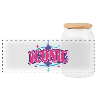 Iconic – Chunky Y2K Retro Serif Statement Vektor - Panorama Keksdose mit Holzdeckel - Weiß - Vorne