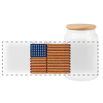  Amerikanische Flagge Aus Hotdogs Für Grillfans - Panorama Keksdose mit Holzdeckel - Weiß - Vorne