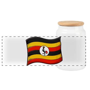 Uganda flag art with crane - Panoramic Cookie Jar with Wooden Lid - white - Front