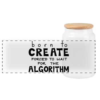 Born To Create, Black - Panoramic Cookie Jar with Wooden Lid - white - Front