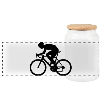 Road Bike Silhouette Cycling - Panoramic Cookie Jar with Wooden Lid - white - Front