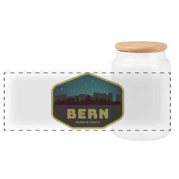 Bern Switzerland Skyline Badge Night - Panoramic Cookie Jar with Wooden Lid - white - Front
