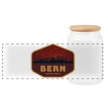 Bern Schweiz Skyline Badge Rot - Panorama Keksdose mit Holzdeckel - Weiß - Vorne