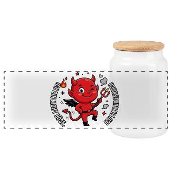 Red Devil Saying - Panoramic Cookie Jar with Wooden Lid - white - Front