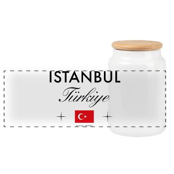 Istanbul Turkey Coordinates Travel Souvenir - Panoramic Cookie Jar with Wooden Lid - white - Front