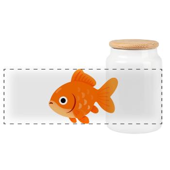 Sunny Orange Goldfish Illustration - Panoramic Cookie Jar with Wooden Lid - white - Front