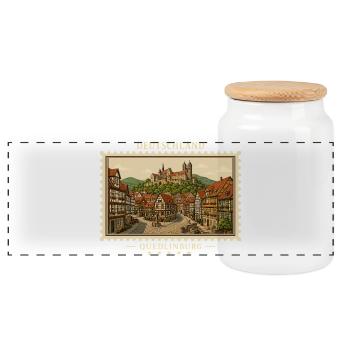 Deutschland Quedlinburg Vintage Reisemarke - Panorama Keksdose mit Holzdeckel - Weiß - Vorne