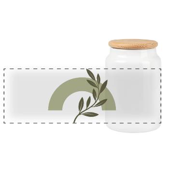 Olive bow and minimalist branch - Panoramic Cookie Jar with Wooden Lid - white - Front