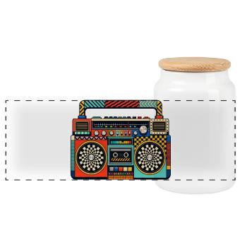Retro Boombox – 80s Ghetto Blaster - Panoramic Cookie Jar with Wooden Lid - white - Front